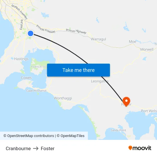 Cranbourne to Foster map