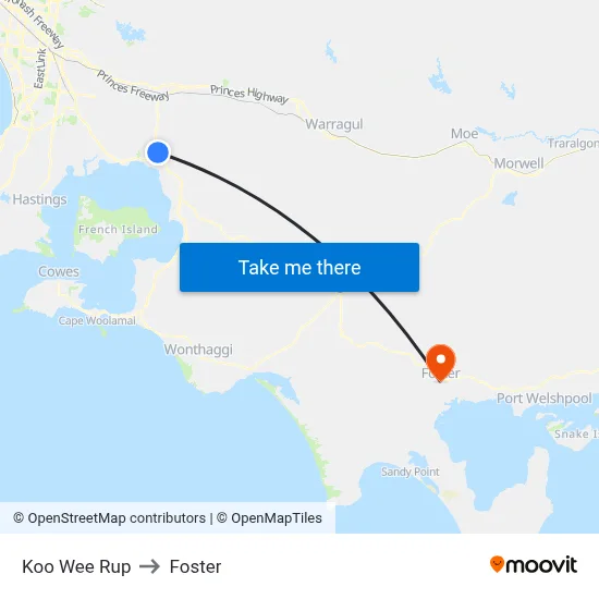 Koo Wee Rup to Foster map