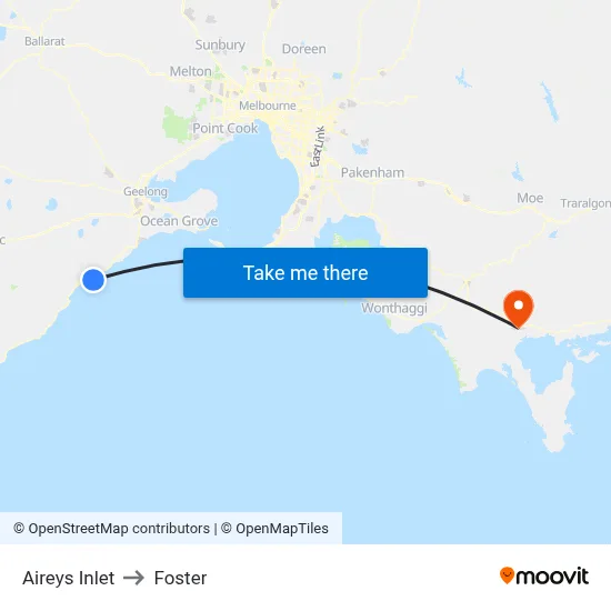 Aireys Inlet to Foster map