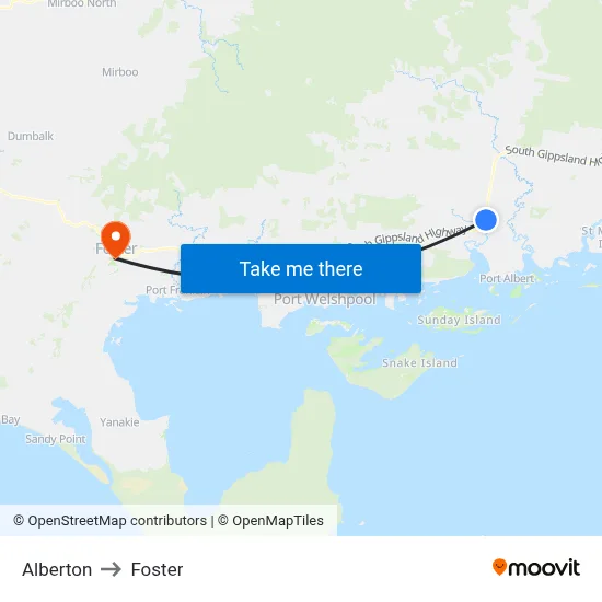 Alberton to Foster map