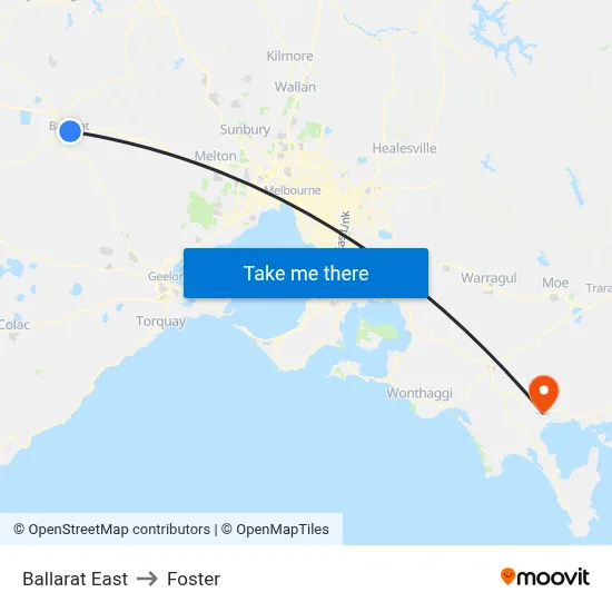 Ballarat East to Foster map