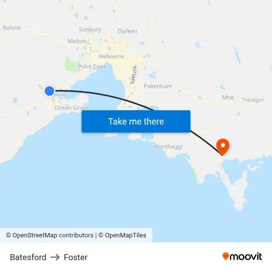 Batesford to Foster map