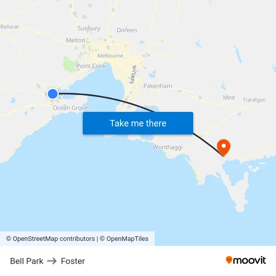 Bell Park to Foster map