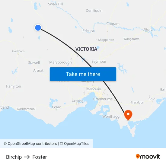 Birchip to Foster map