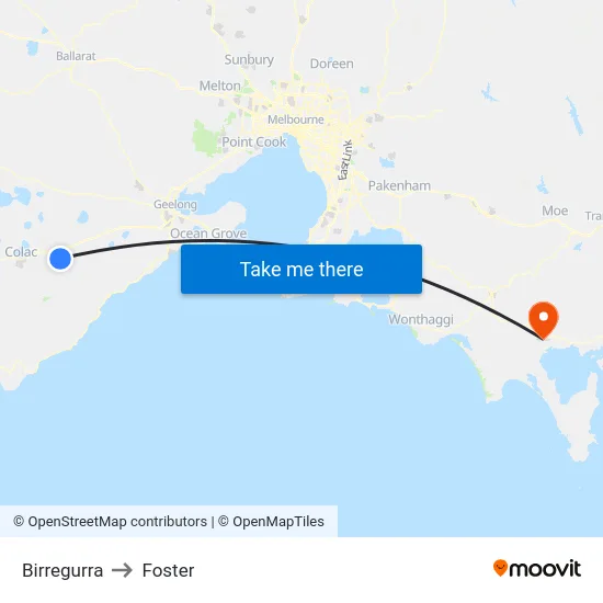 Birregurra to Foster map