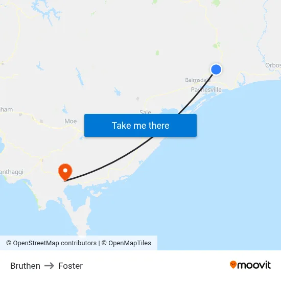 Bruthen to Foster map