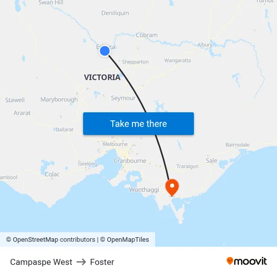 Campaspe West to Foster map
