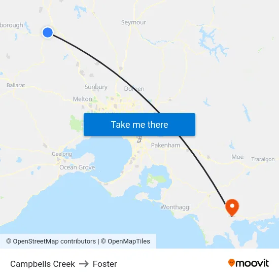Campbells Creek to Foster map