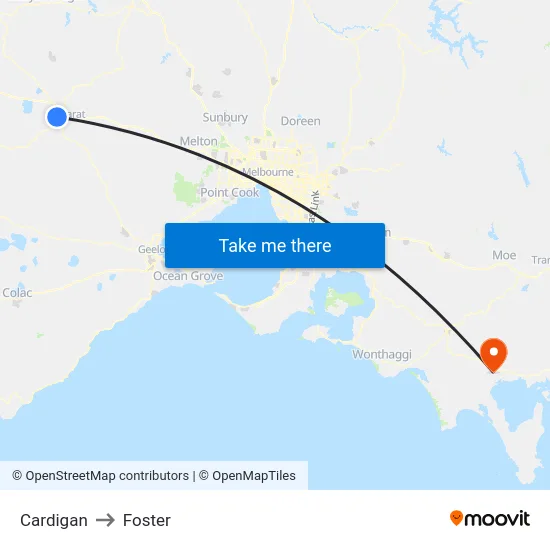 Cardigan to Foster map