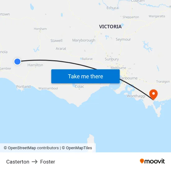 Casterton to Foster map