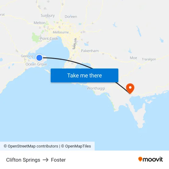 Clifton Springs to Foster map