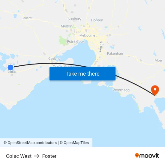 Colac West to Foster map