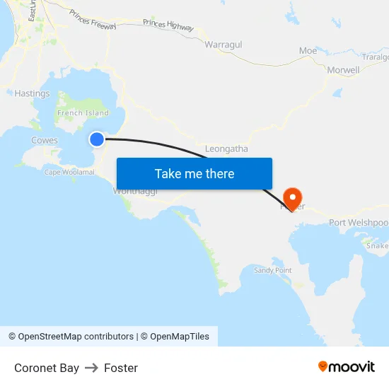 Coronet Bay to Foster map