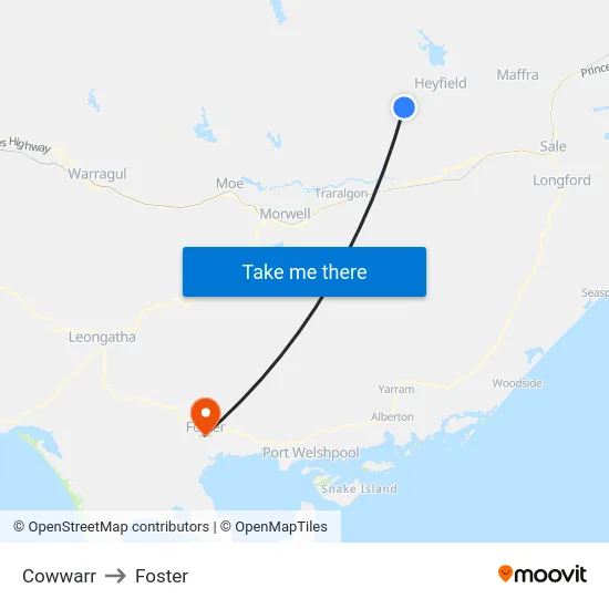 Cowwarr to Foster map