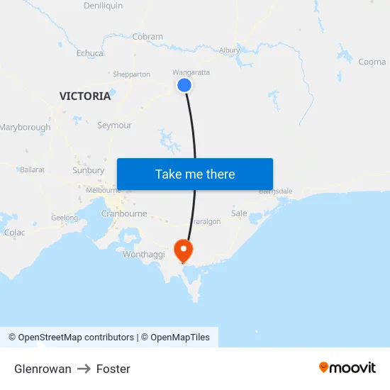 Glenrowan to Foster map