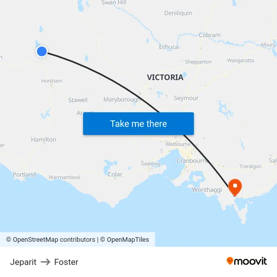Jeparit to Foster map