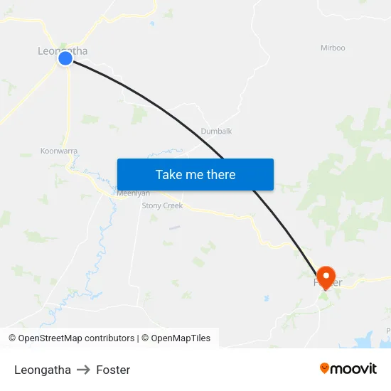 Leongatha to Foster map