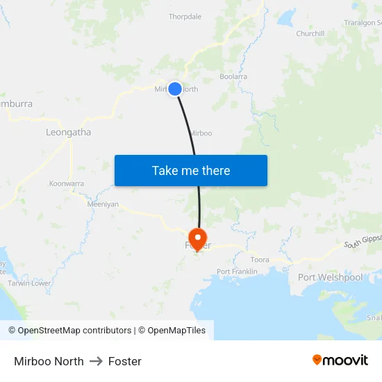 Mirboo North to Foster map
