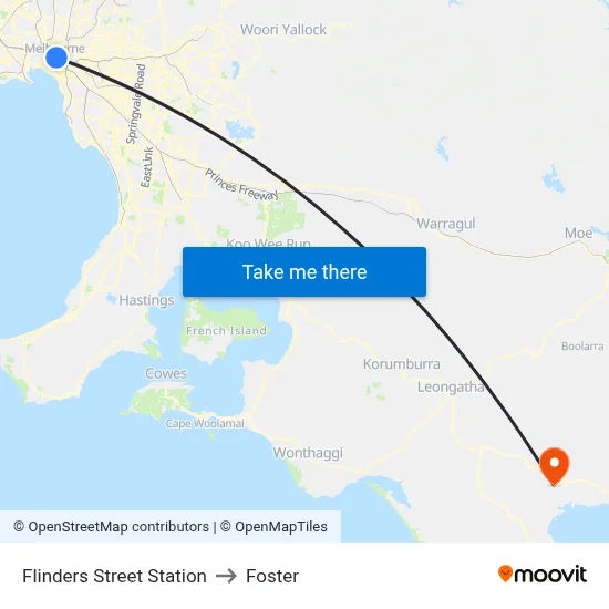 Flinders Street Station to Foster map