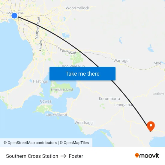Southern Cross Station to Foster map