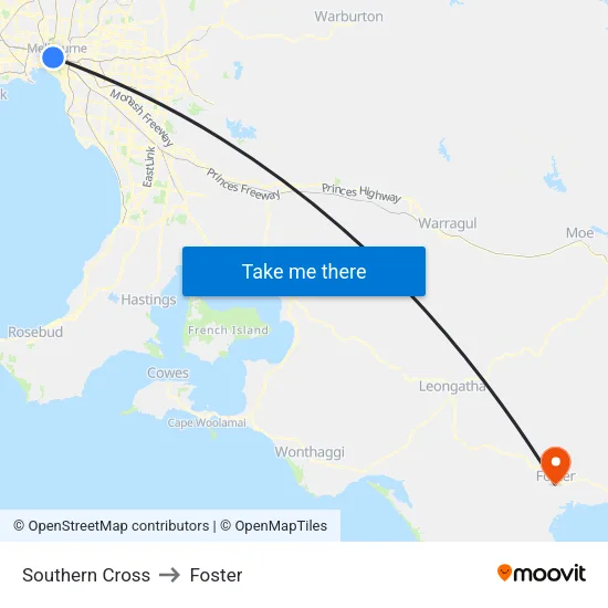 Southern Cross to Foster map