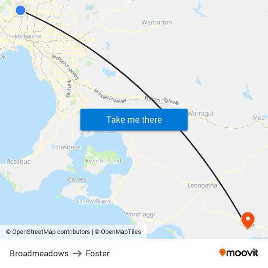 Broadmeadows to Foster map