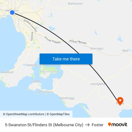 5-Swanston St/Flinders St (Melbourne City) to Foster map