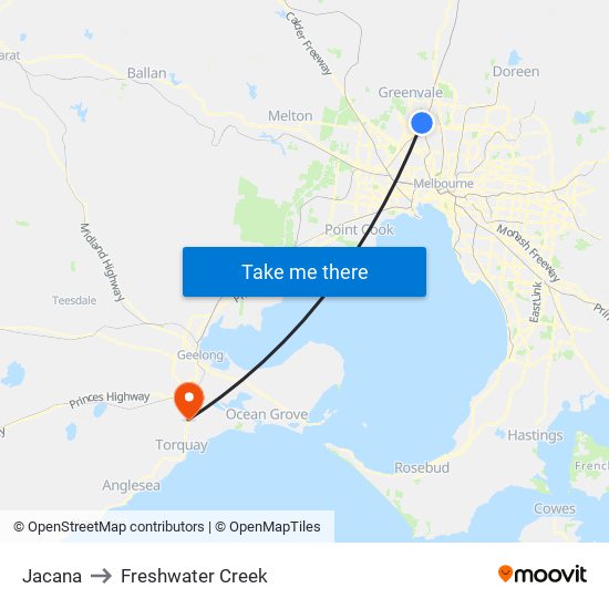 Jacana to Freshwater Creek, Melbourne with public transportation