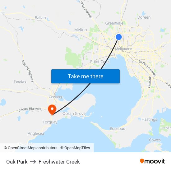 Oak Park to Freshwater Creek map