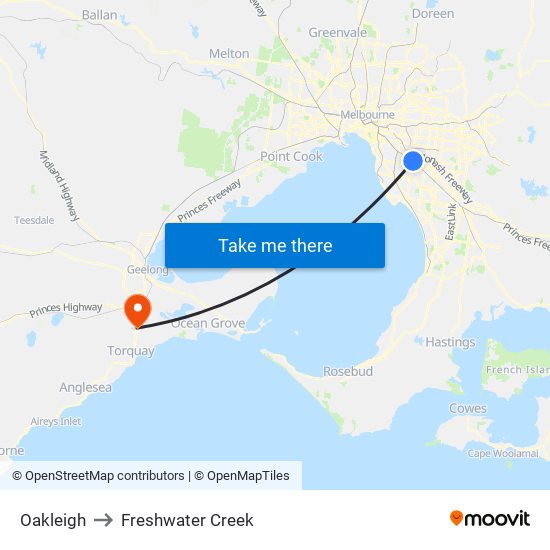 Oakleigh to Freshwater Creek map