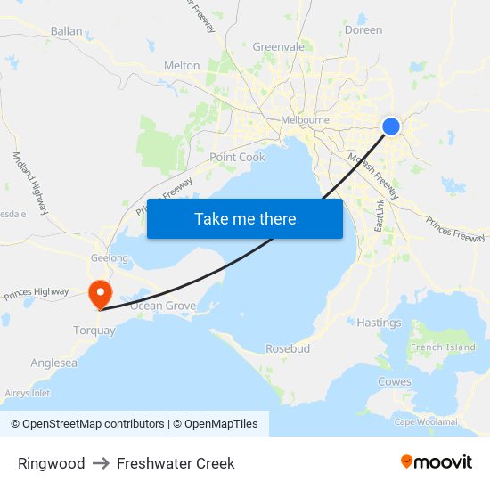 Ringwood to Freshwater Creek map