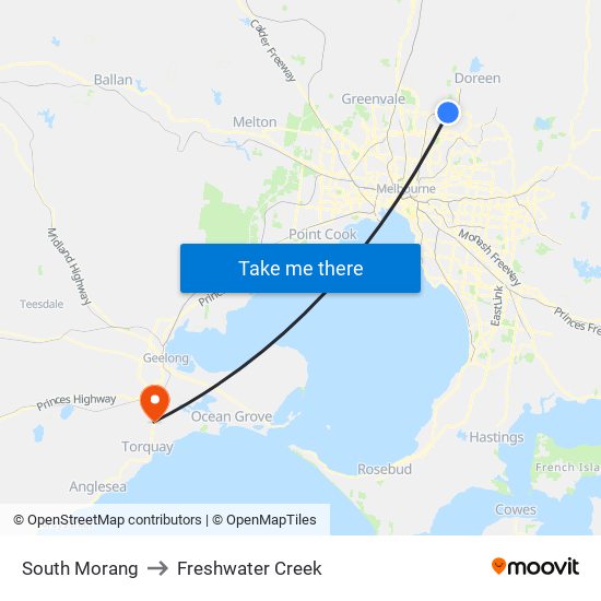 South Morang to Freshwater Creek map