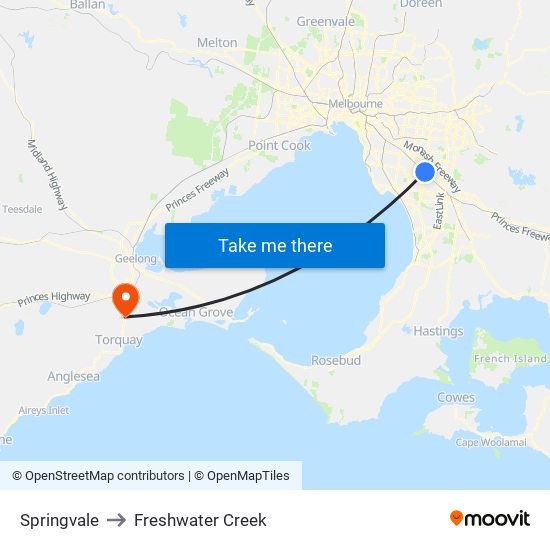 Springvale to Freshwater Creek map