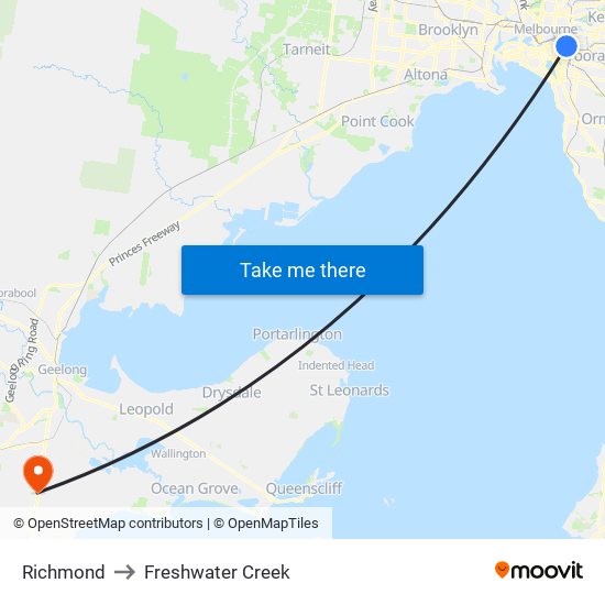 Richmond to Freshwater Creek map