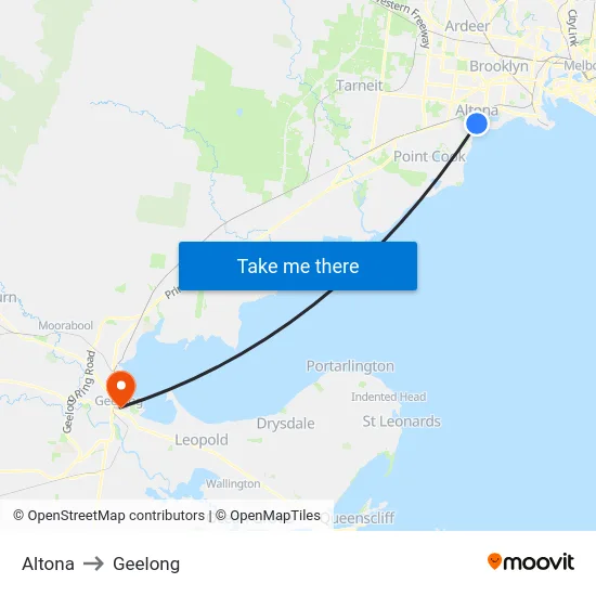 Altona to Geelong map