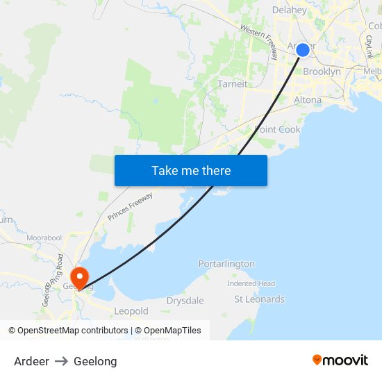 Ardeer to Geelong map