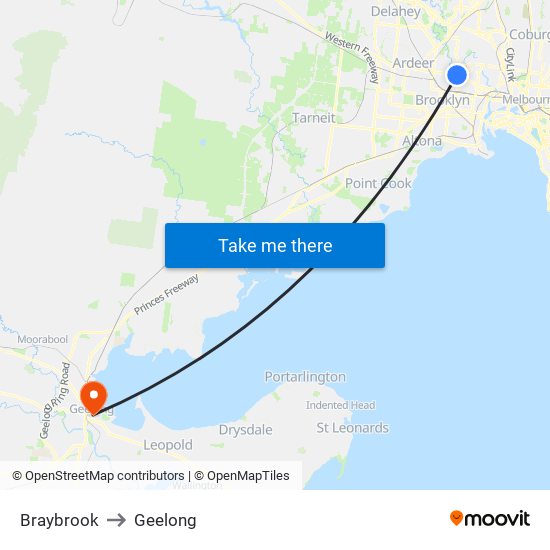 Braybrook to Geelong map