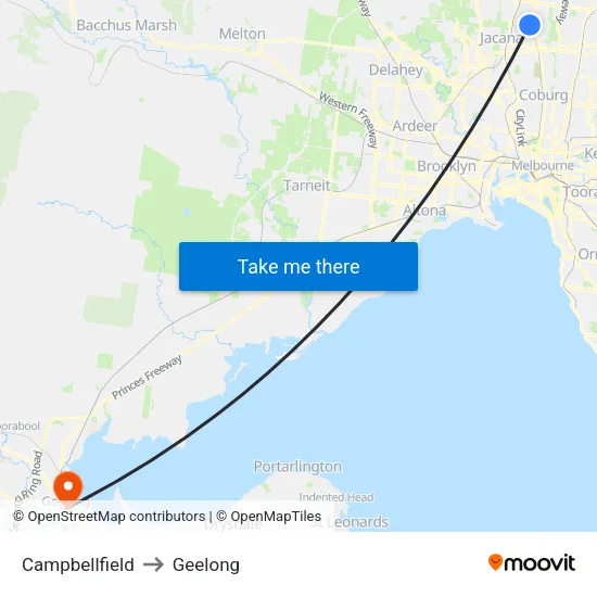Campbellfield to Geelong map