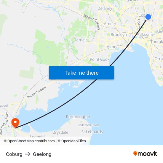 Coburg to Geelong map