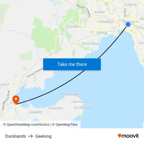 Docklands to Geelong map