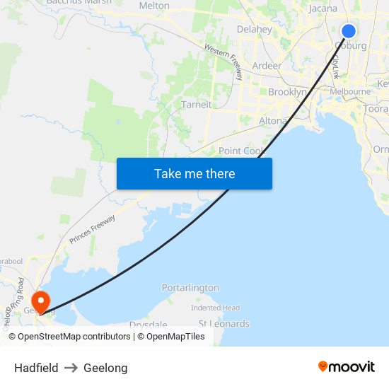 Hadfield to Geelong map