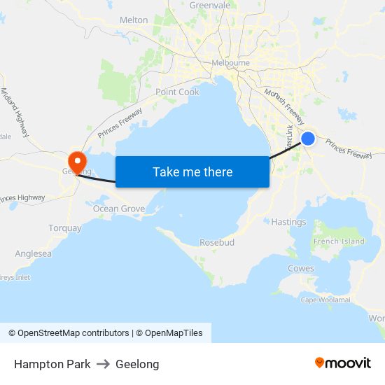 Hampton Park to Geelong map