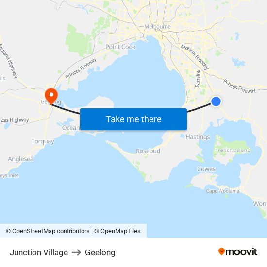 Junction Village to Geelong map