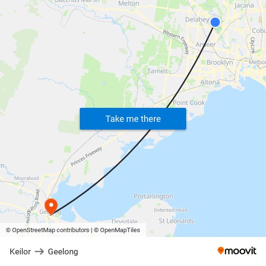 Keilor to Geelong map