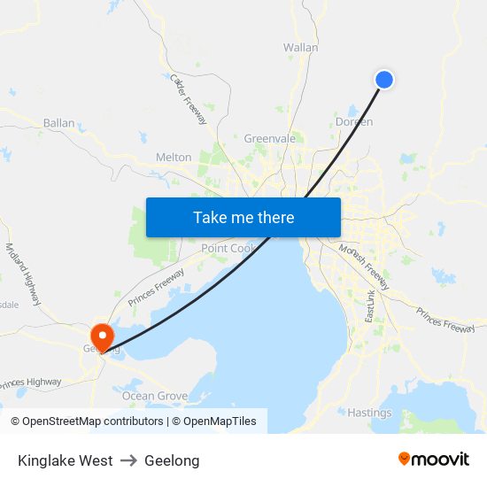 Kinglake West to Geelong map