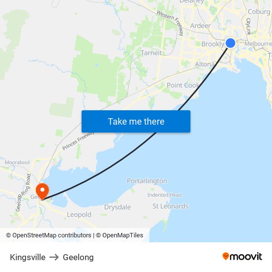 Kingsville to Geelong map