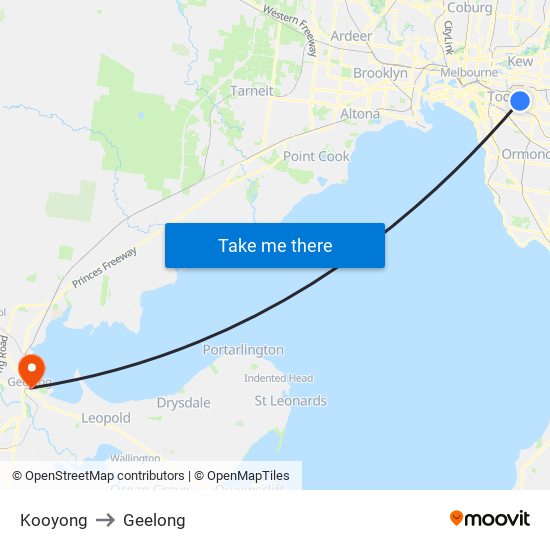 Kooyong to Geelong map