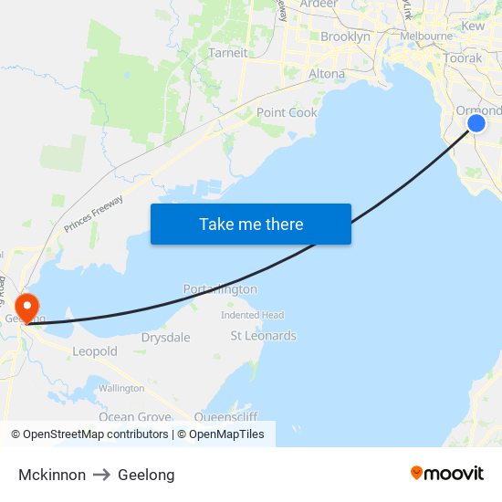Mckinnon to Geelong map