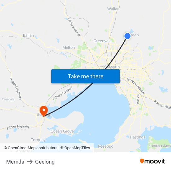 Mernda to Geelong map