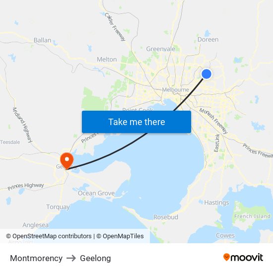 Montmorency to Geelong map